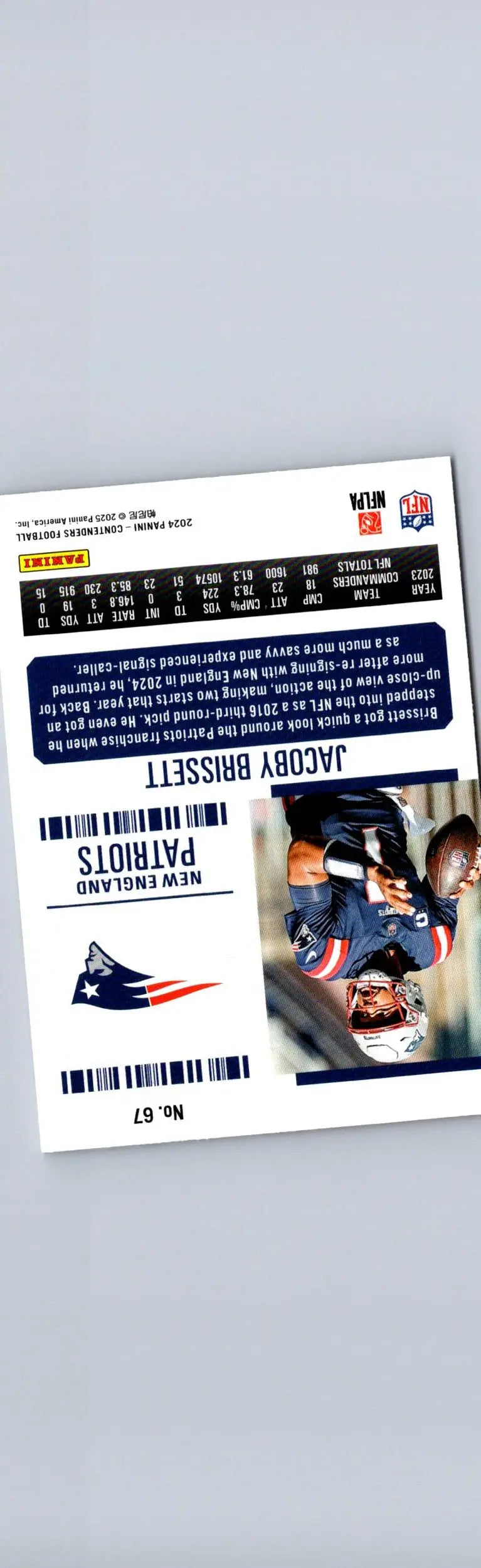 Jacoby Brissett football card from 2024 Panini Contenders with Brissett Game Ticket Red