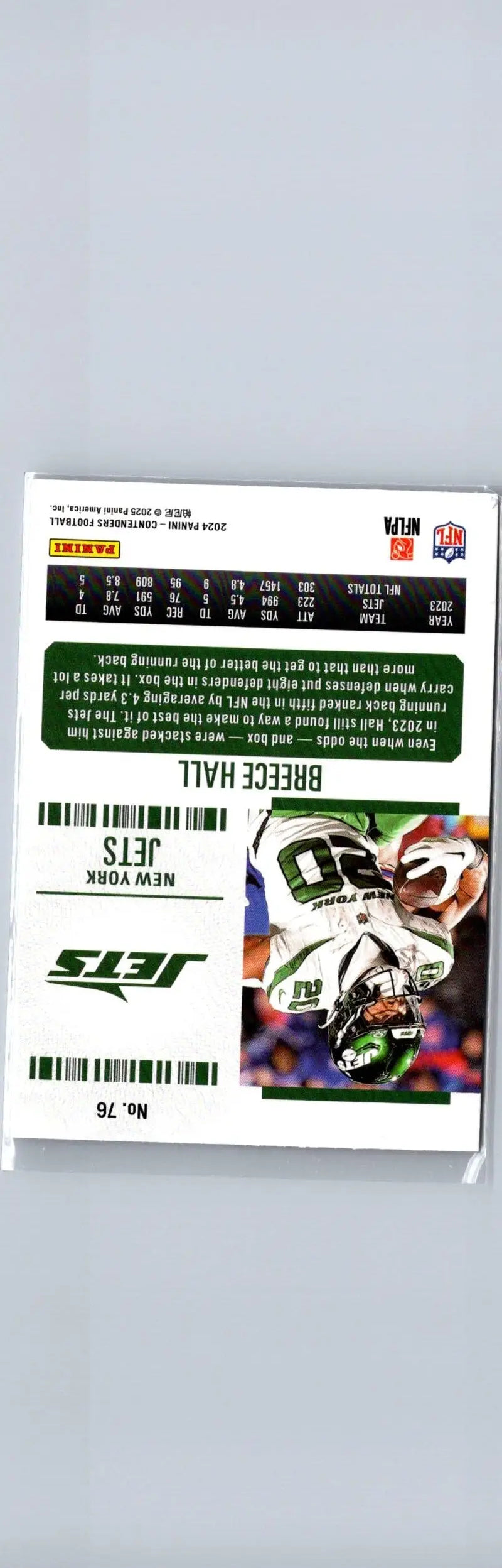 Breece Hall football card from 2024 Panini Contenders Hall Game Ticket Bronze