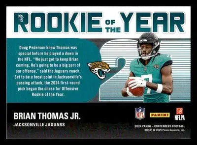 2024 Panini Contenders Football #15 Brian Thomas Jr Rookie of the Year - Football Card Single
