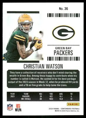 2024 Panini Contenders Football Christian Watson #36 Football - Football Card Single
