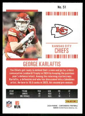 2024 Panini Contenders Football George Karlaftis #51 Football - Football Card Single