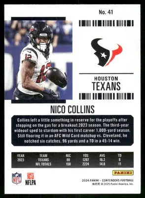 2024 Panini Contenders Football Nico Collins #41 Football - Football Card Single