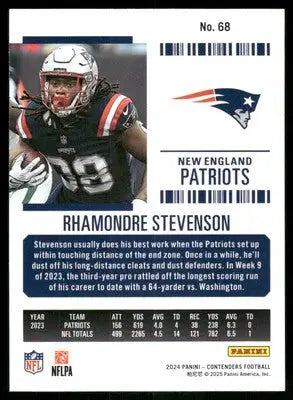 2024 Panini Contenders Football Rhamondre Stevenson #68 Football - Football Card Single