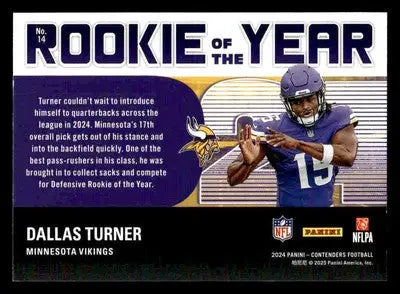 2024 Panini Contenders Football Sparkle #14 Dallas Turner Rookie of the Year - Football Card Single