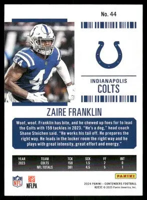 2024 Panini Contenders Football Zaire Franklin #44 Football - Football Card Single