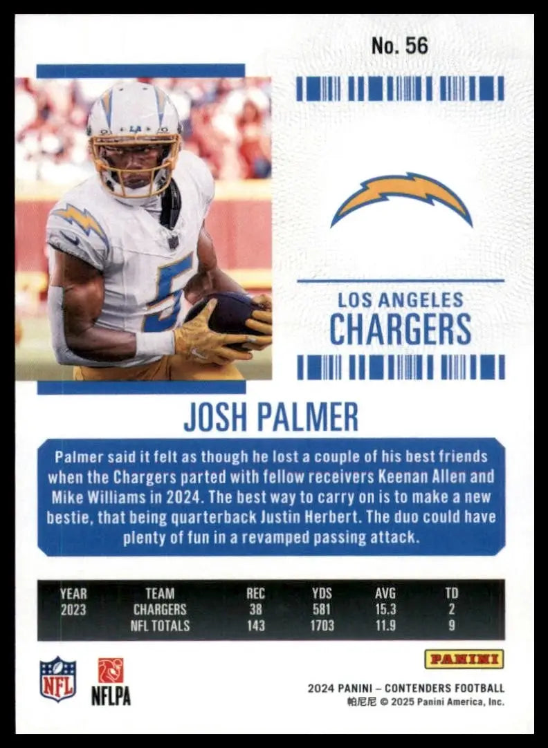 2024 Panini Contenders - Josh Palmer #56 Bronze Game Ticket - Football Card Single