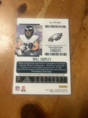 Will Shipley football card from 2024 Panini Contenders rookie ticket swatches set