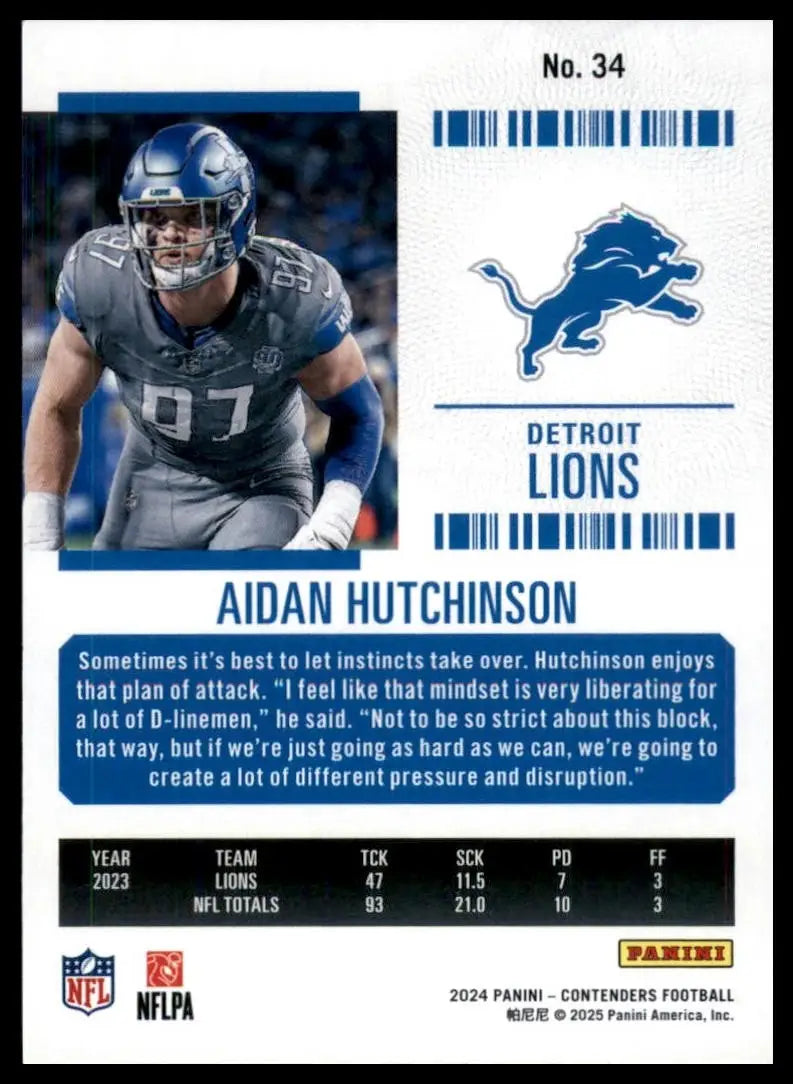 2024 Panini Contenders - Season Ticket Aidan Hutchinson #34 Retail - Football Card Single