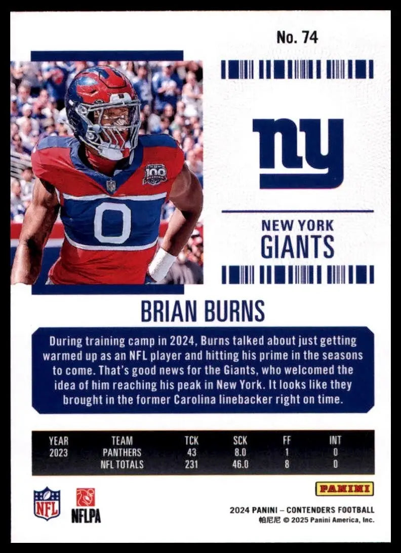 2024 Panini Contenders - Season Ticket Brian Burns #74 Retail - Football Card Single