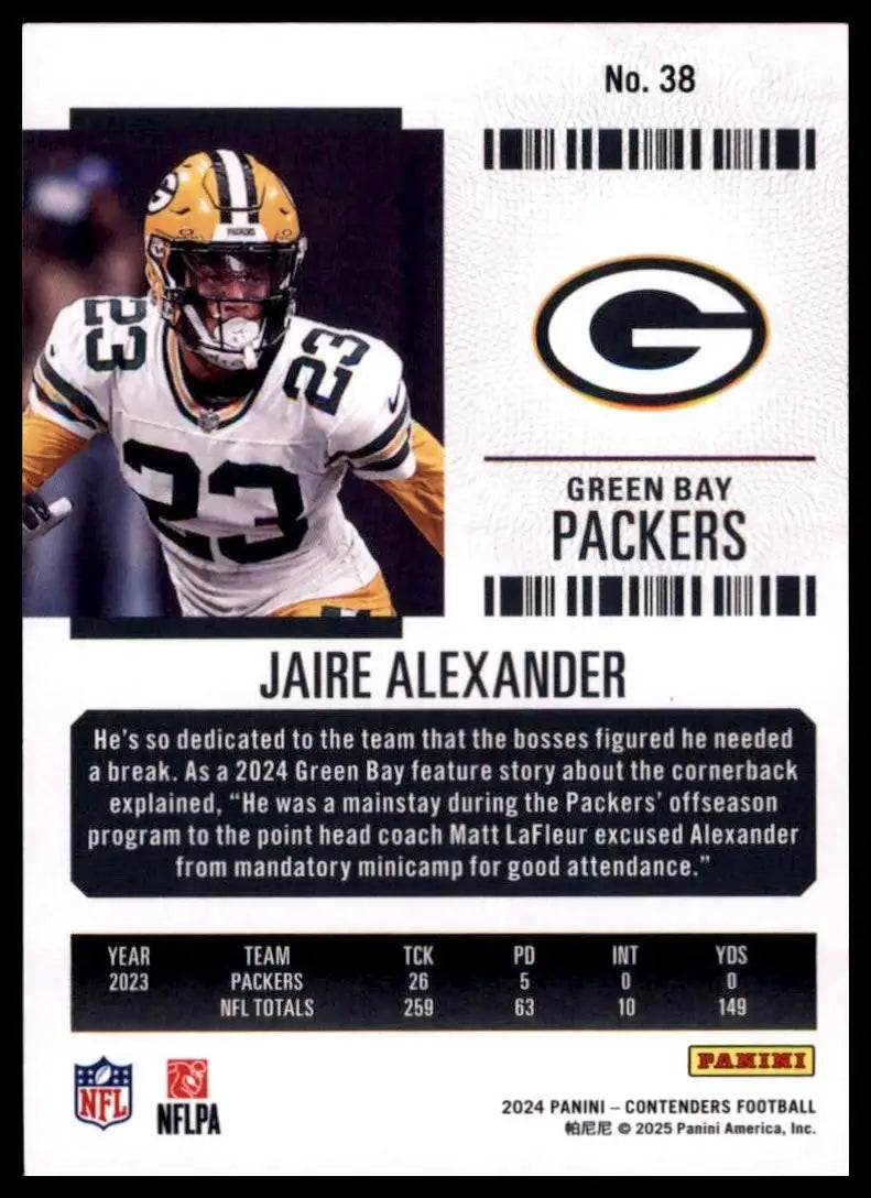 2024 Panini Contenders - Season Ticket Jaire Alexander #38 Retail - Football Card Single
