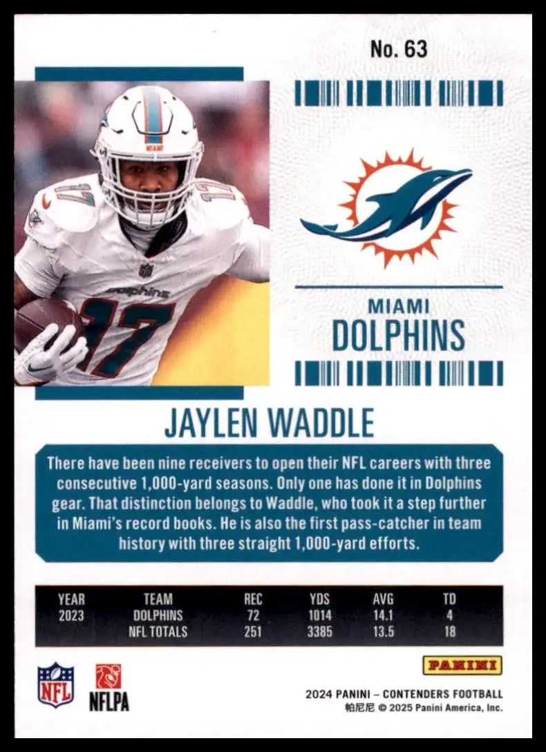 2024 Panini Contenders - Season Ticket Jaylen Waddle #63 Retail - Football Card Single
