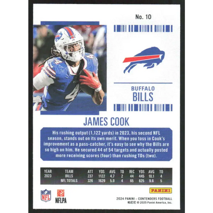 2024 Panini Contenders Season Ticket Retail #10 James Cook NM-MT Buffalo Bills Football Card - Trading Card