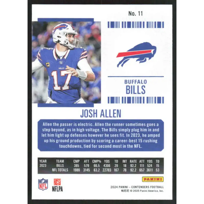 2024 Panini Contenders Season Ticket Retail #11 Josh Allen NM-MT Buffalo Bills Football Card - Football Card Single