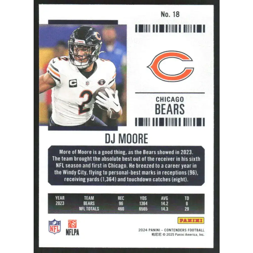 2024 Panini Contenders Season Ticket Retail #18 DJ Moore NM-MT Chicago Bears Football Card