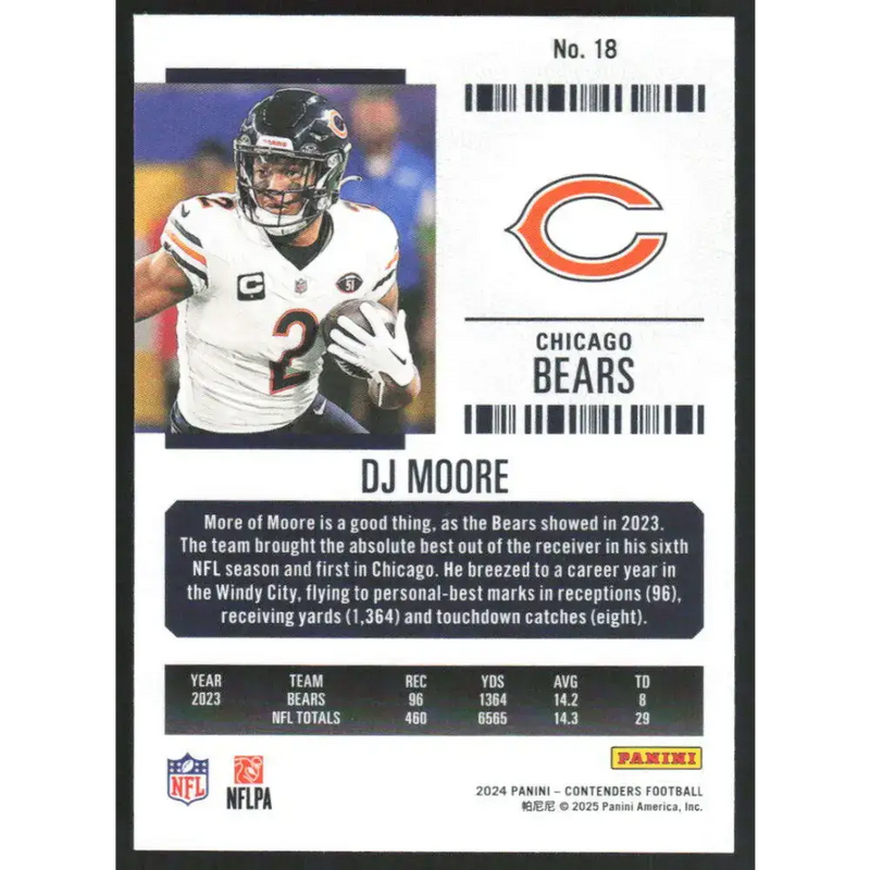 2024 Panini Contenders Season Ticket Retail #18 DJ Moore NM-MT Chicago Bears Football Card - Football Card Single