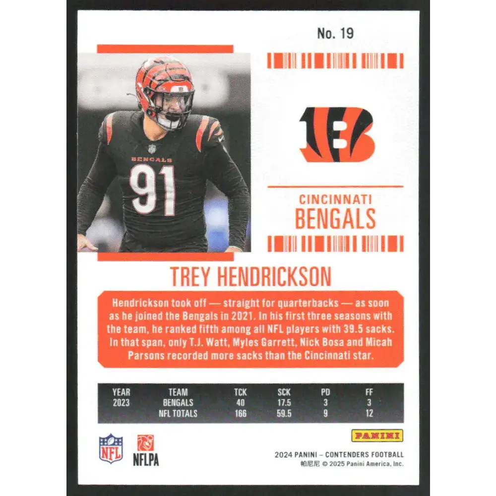 2024 Panini Contenders Season Ticket Retail #19 Trey Hendrickson NM-MT Cincinnati Bengals Football Card