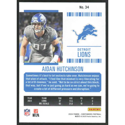 2024 Panini Contenders Season Ticket Retail #34 Aidan Hutchinson NM-MT Detroit Lions Football Card - Trading Card