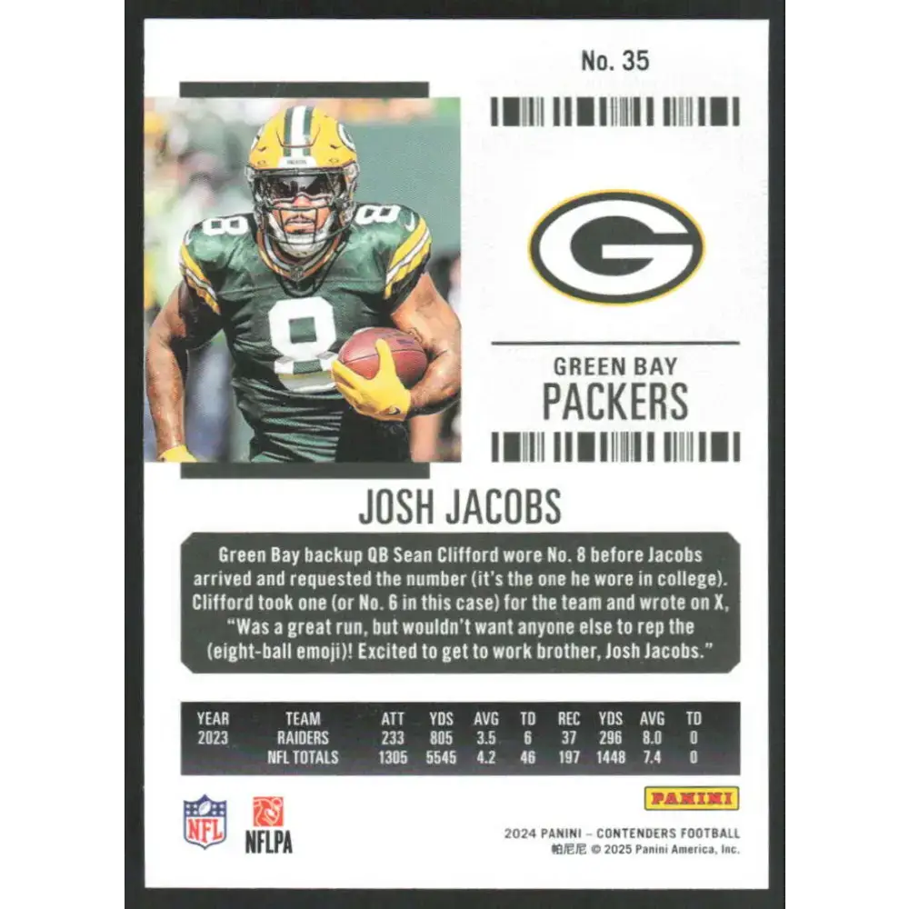 2024 Panini Contenders Season Ticket Retail #35 Josh Jacobs NM-MT Green Bay Packers Football Card - Football Card