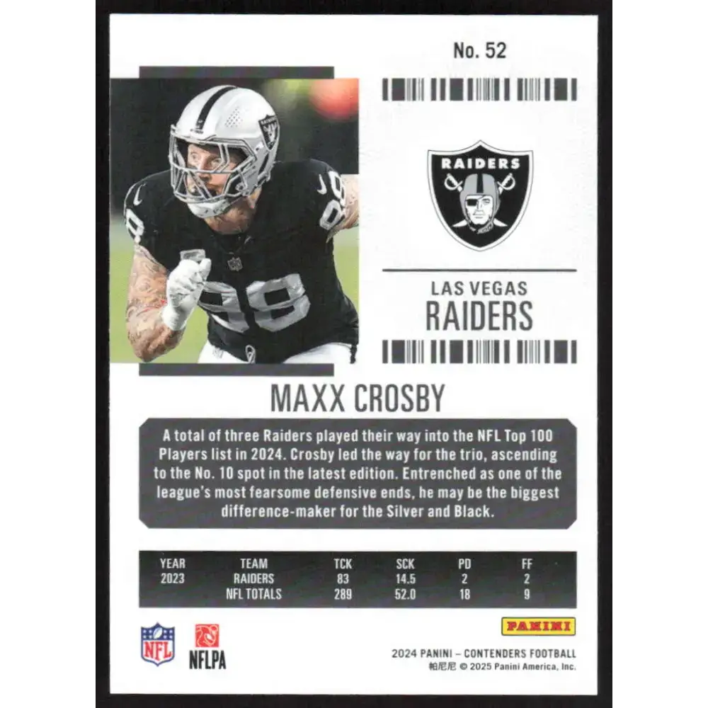 2024 Panini Contenders Season Ticket Retail #52 Maxx Crosby NM-MT Las Vegas Raiders Football Card - Trading Card