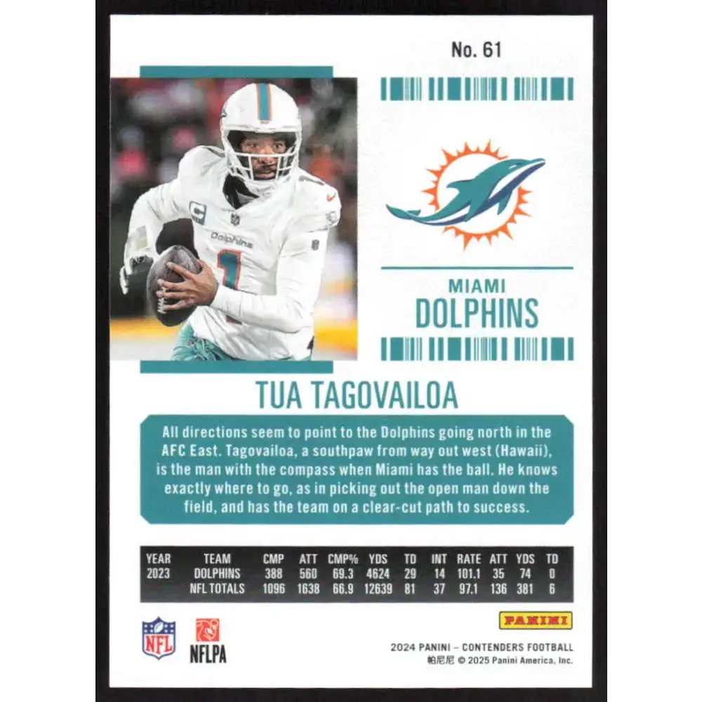 2024 Panini Contenders Season Ticket Retail #61 Tua Tagovailoa NM-MT Miami Dolphins Football Card