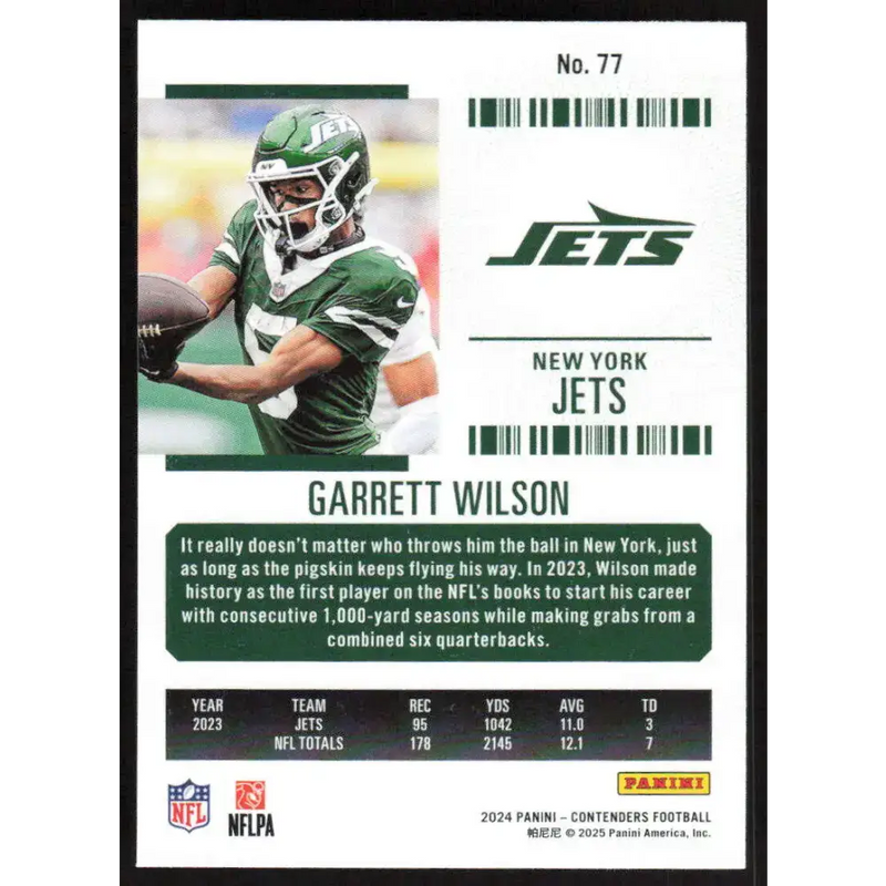 2024 Panini Contenders Season Ticket Retail #77 Garrett Wilson NM-MT New York Jets Football Card - Football Card Single