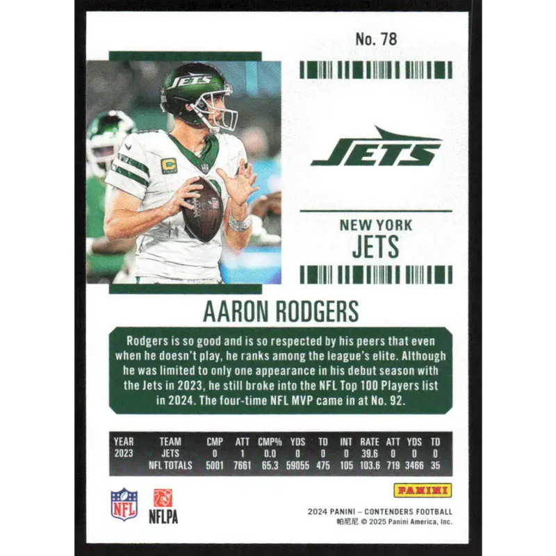 2024 Panini Contenders Season Ticket Retail #78 Aaron Rodgers NM-MT New York Jets Football Card