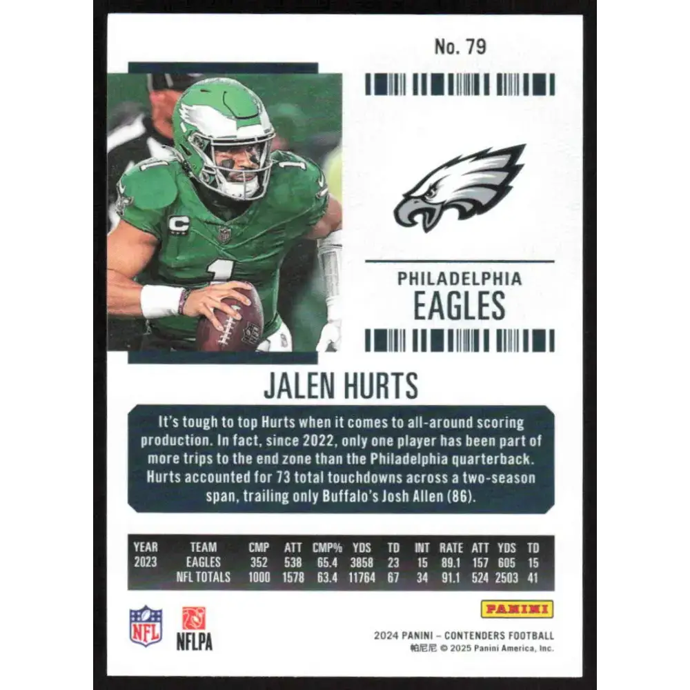 2024 Panini Contenders Season Ticket Retail #79 Jalen Hurts NM-MT Philadelphia Eagles Football Card