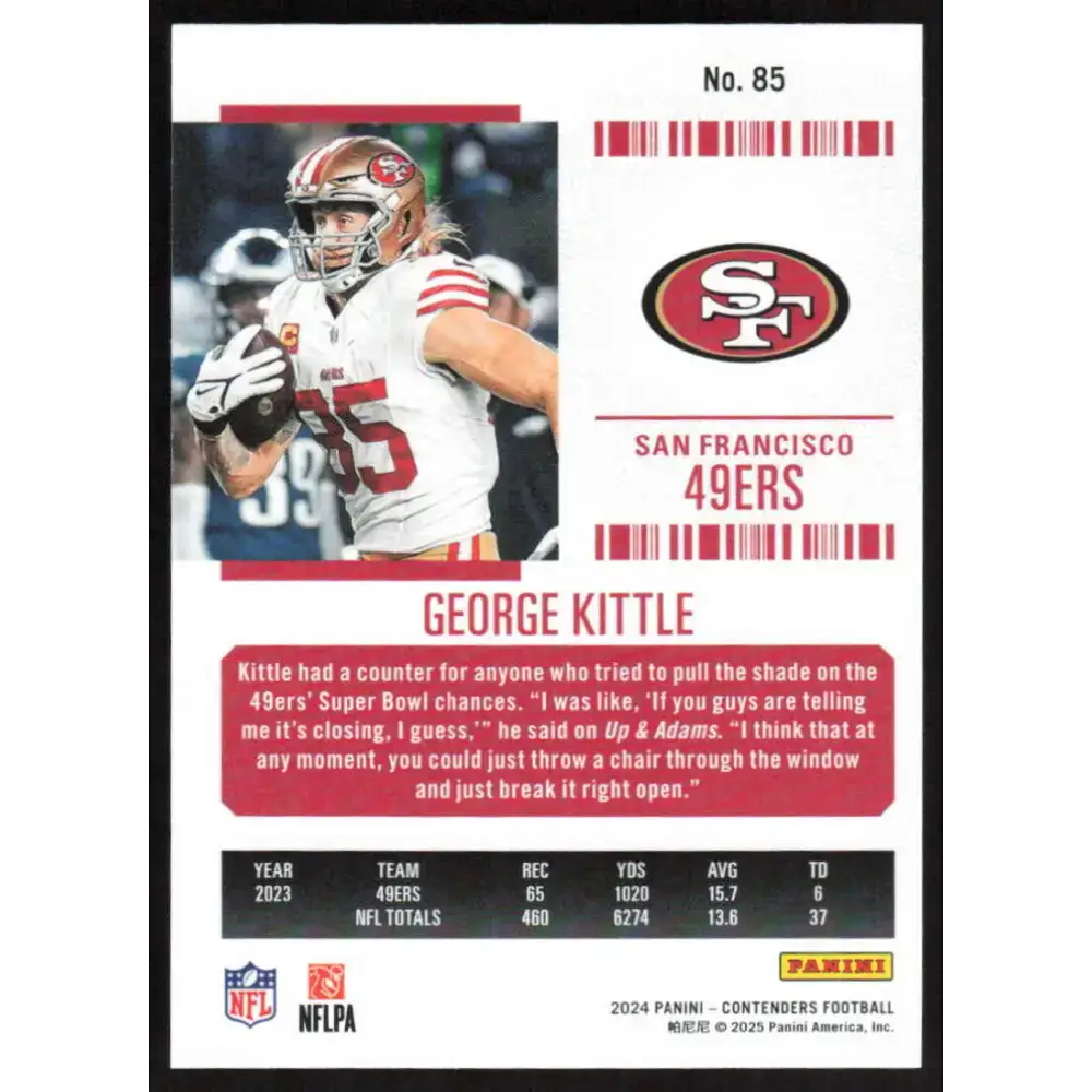 2024 Panini Contenders Season Ticket Retail #85 George Kittle NM-MT San Francisco 49ers Football Card