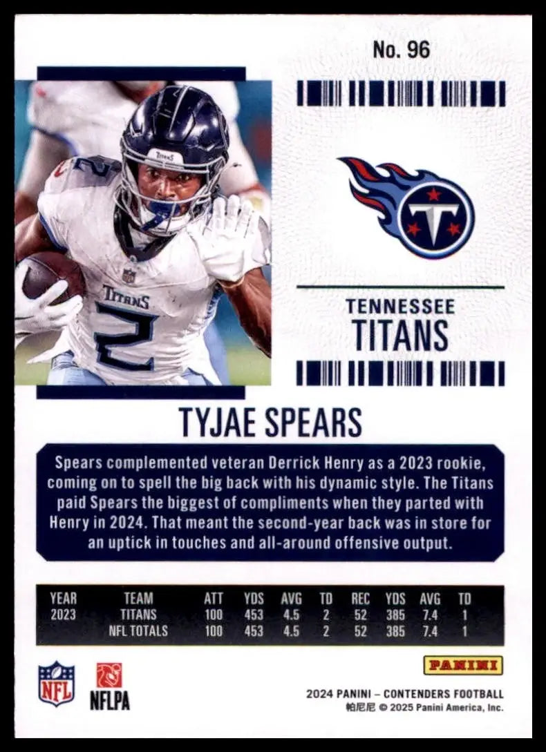 2024 Panini Contenders - Season Ticket Tyjae Spears #96 Retail - Football Card Single
