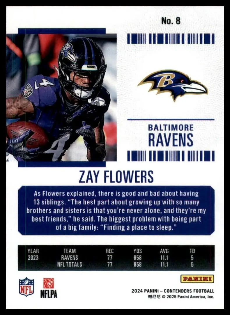 2024 Panini Contenders - Season Ticket Zay Flowers #8 Retail - Football Card Single