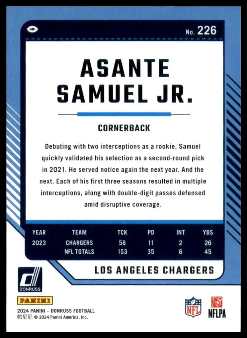 2024 Panini Donruss Asante Samuel Jr #226 Los Angeles Chargers Football Card NFL - Football Card Single
