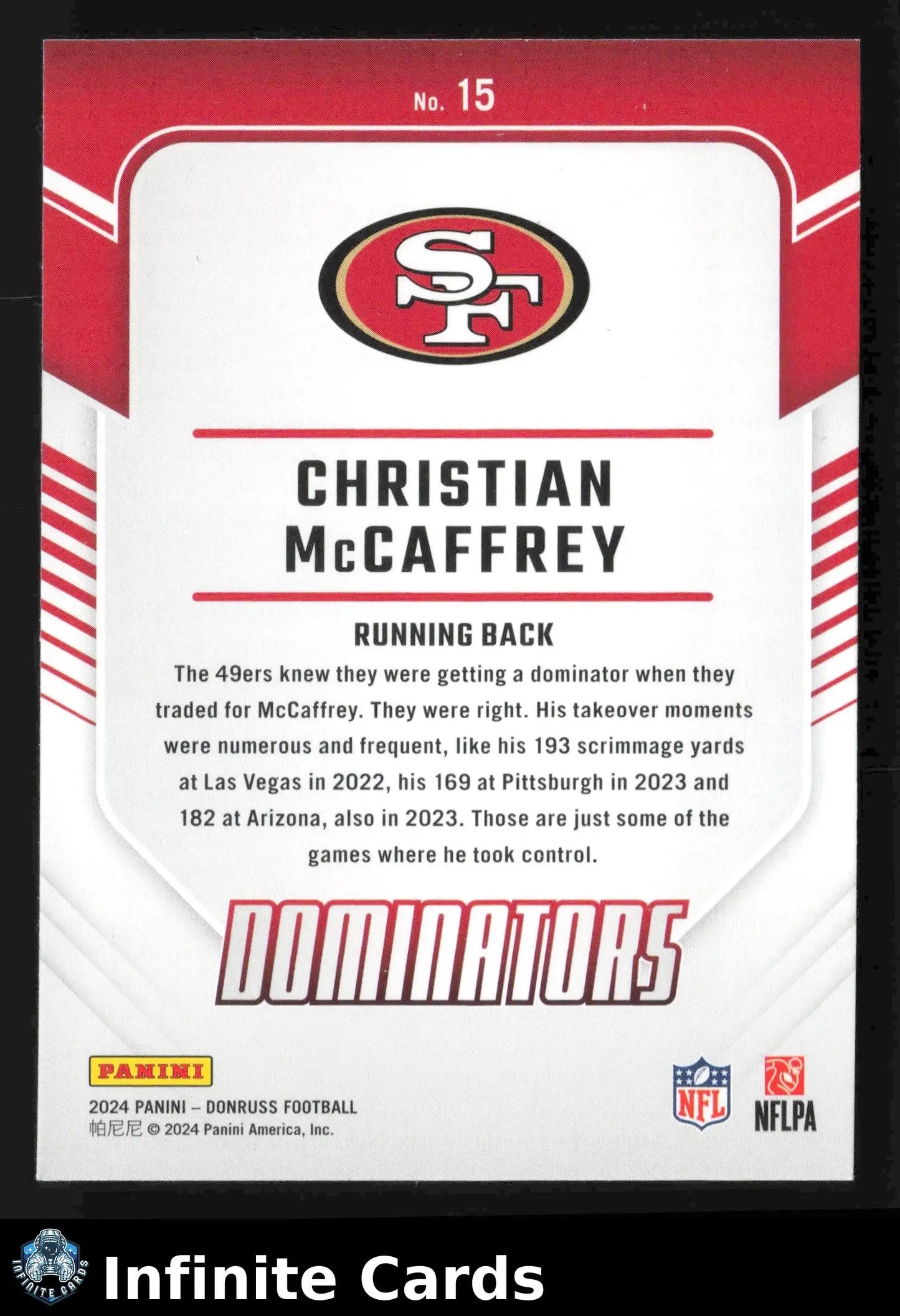 2024 Panini Donruss CHRISTIAN MCCAFFREY #15 Dominators San Francisco 49ers - Football Card Single