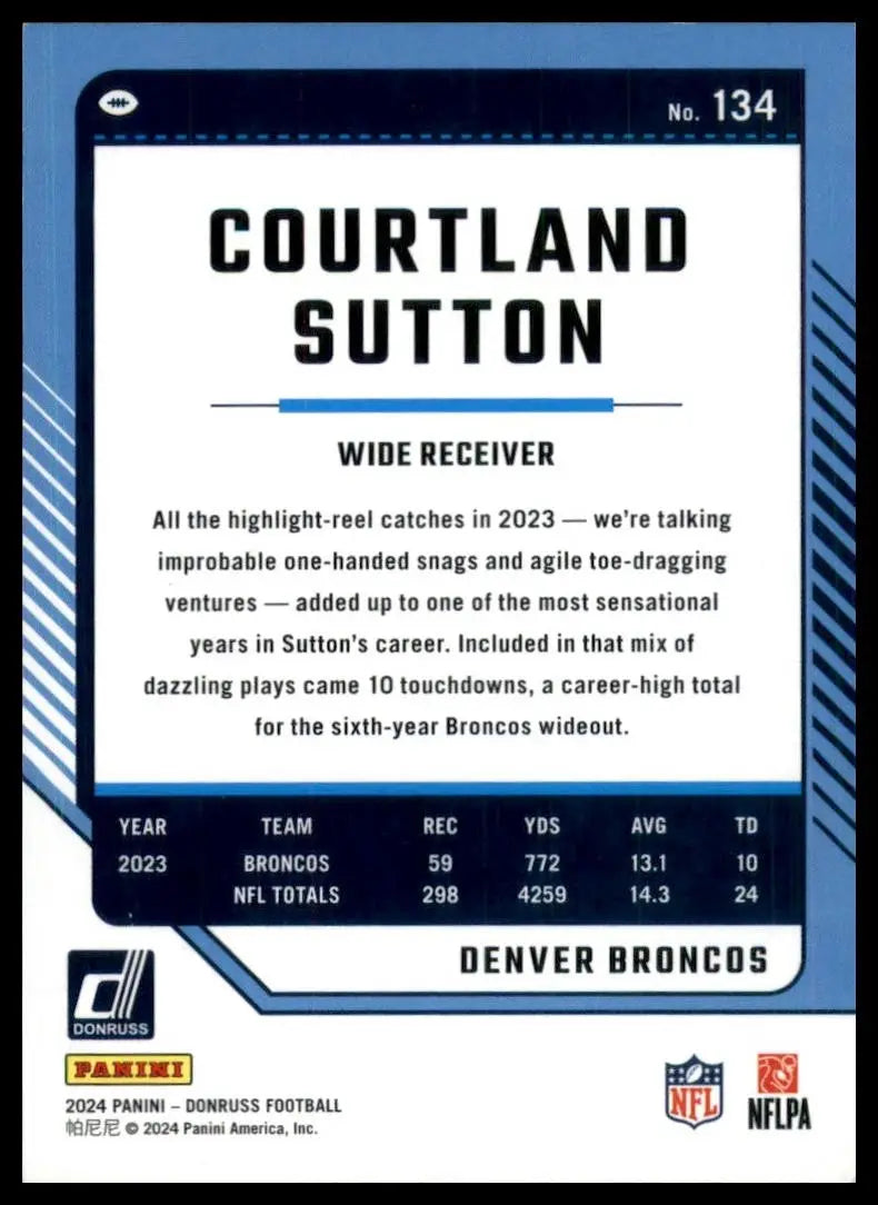2024 Panini Donruss Courtland Sutton #134 Denver Broncos Football Card NFL - Football Card Single