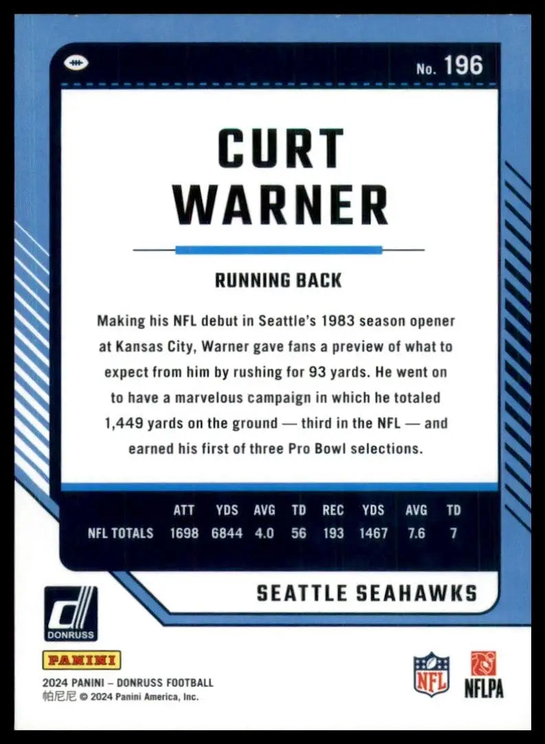 2024 Panini Donruss Curt Warner #196 Seattle Seahawks Football Card NFL Sports