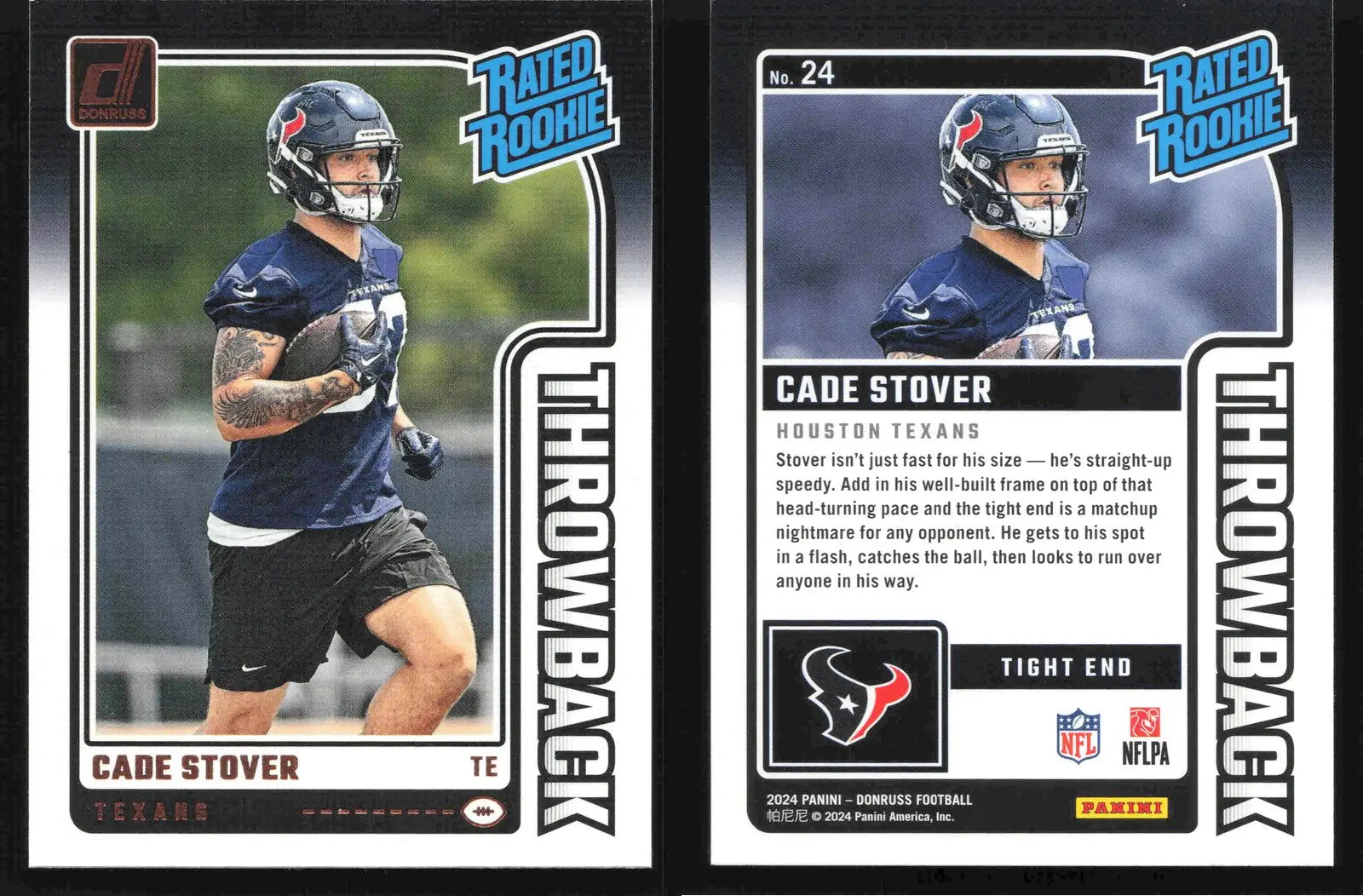 2024 Panini Donruss Football CADE STOVER #24 Throwback Houston Texans RC - Football Card Single