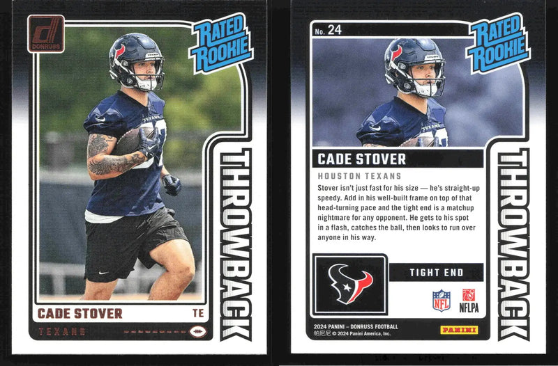 2024 Panini Donruss Football CADE STOVER #24 Throwback Houston Texans RC - Football Card Single