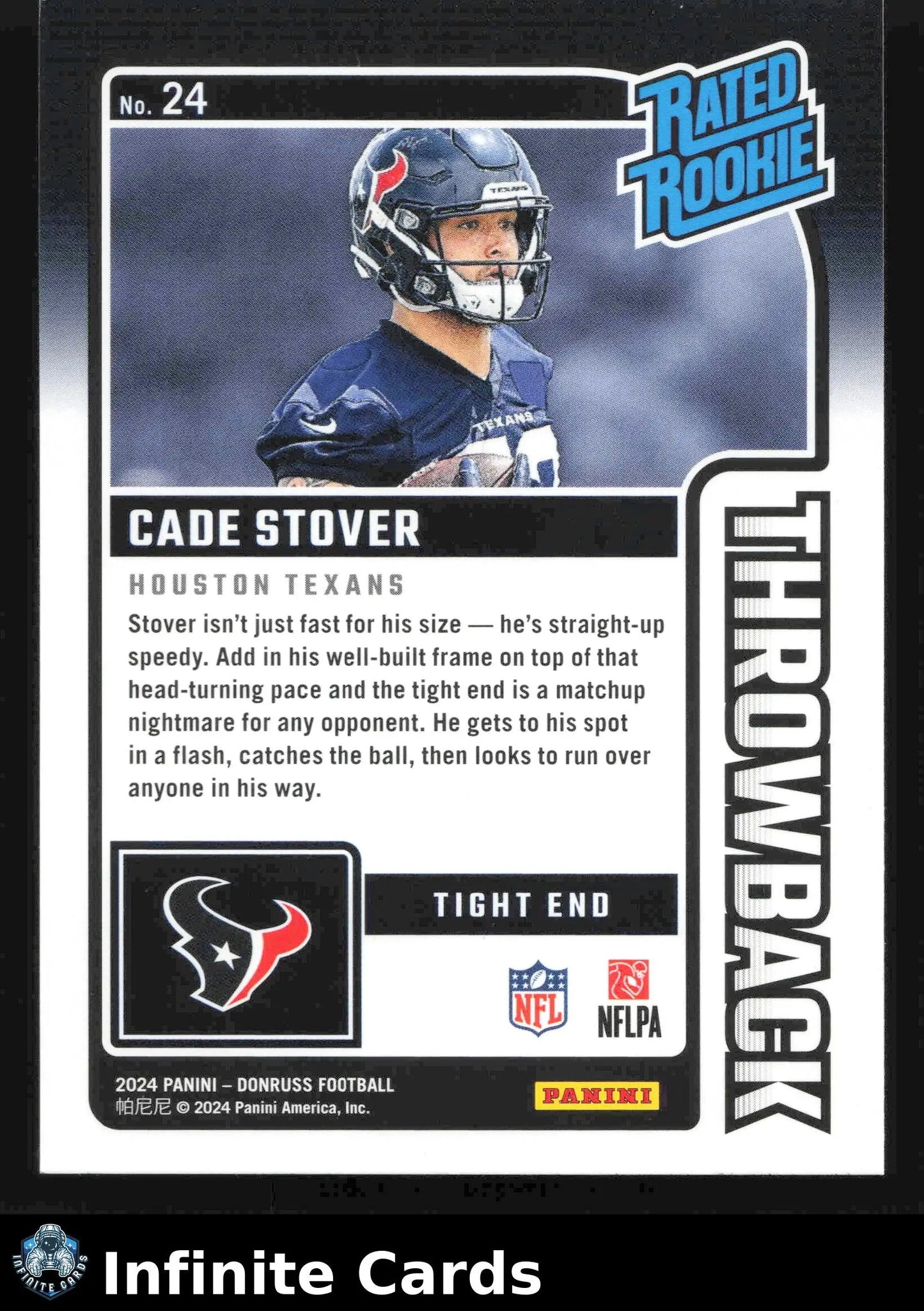 2024 Panini Donruss Football CADE STOVER #24 Throwback Houston Texans RC - Football Card Single
