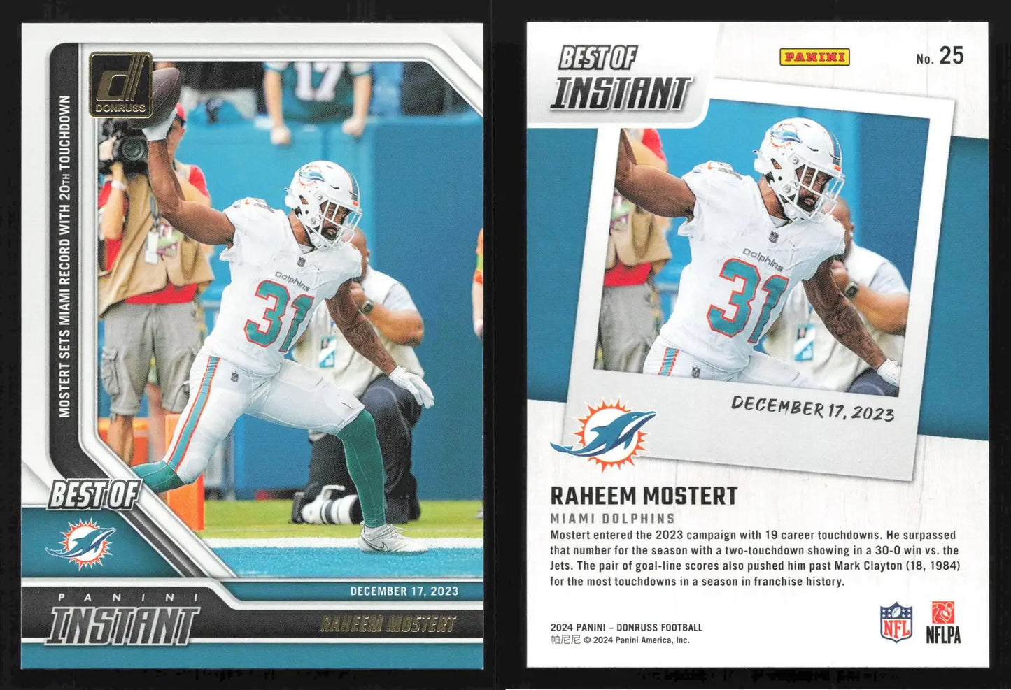 2024 Panini Donruss Football RAHEEM MOSTERT #25 Best of Panini Instant Dolphins - Football Card Single
