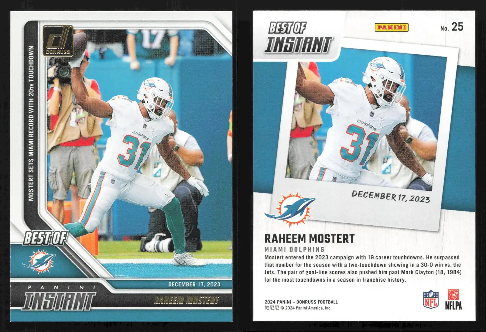 2024 Panini Donruss Football RAHEEM MOSTERT #25 Best of Panini Instant Dolphins - Football Card Single