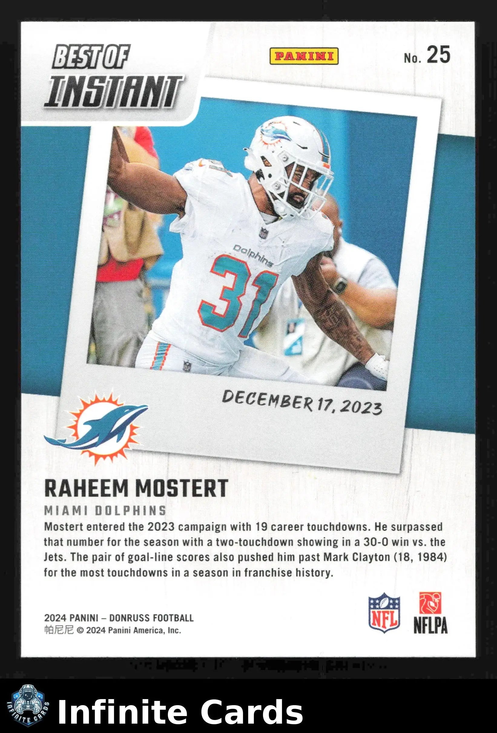 2024 Panini Donruss Football RAHEEM MOSTERT #25 Best of Panini Instant Dolphins - Football Card Single