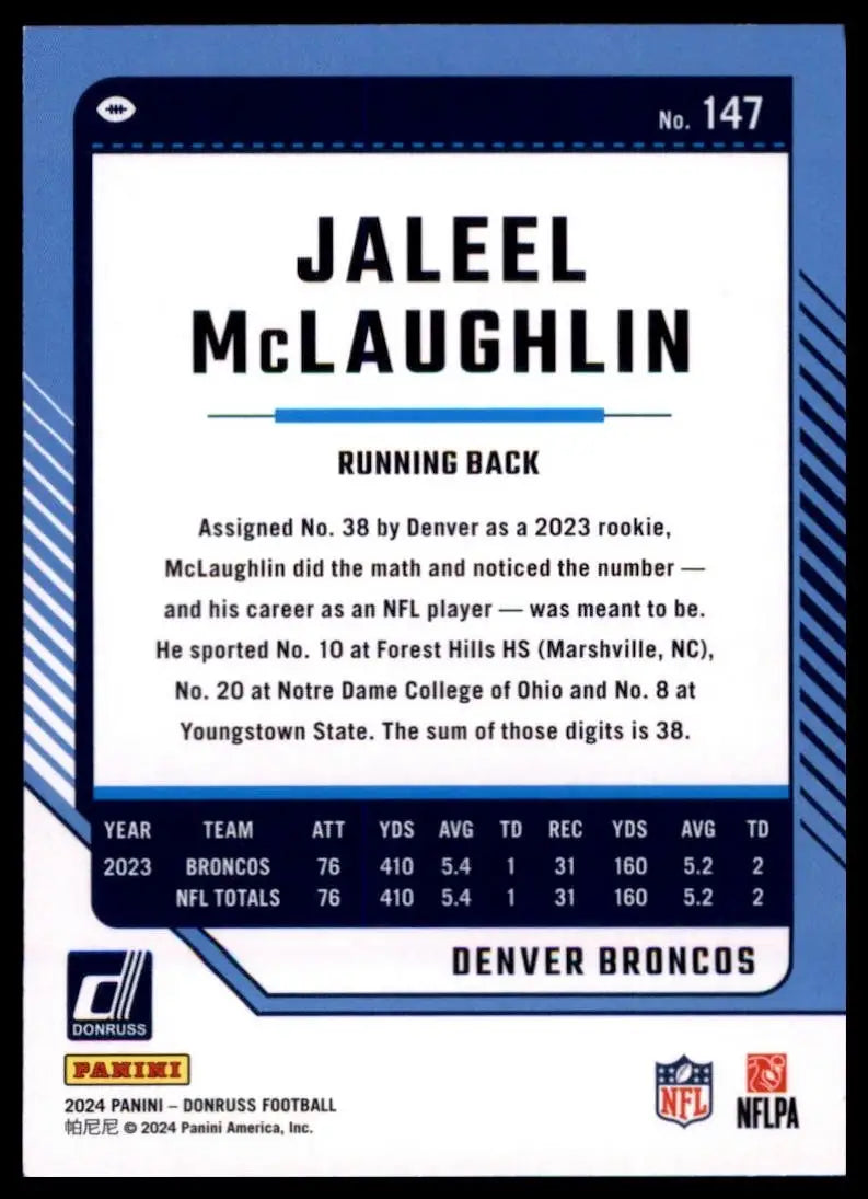 2024 Panini Donruss - Jaleel McLaughlin #147 - Football Card Single