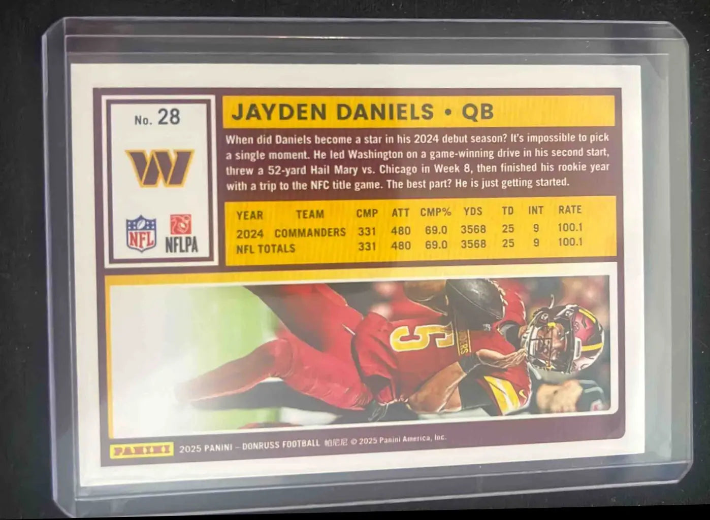 2024 Panini Donruss Jayden Daniels rookie football card maroon press proof