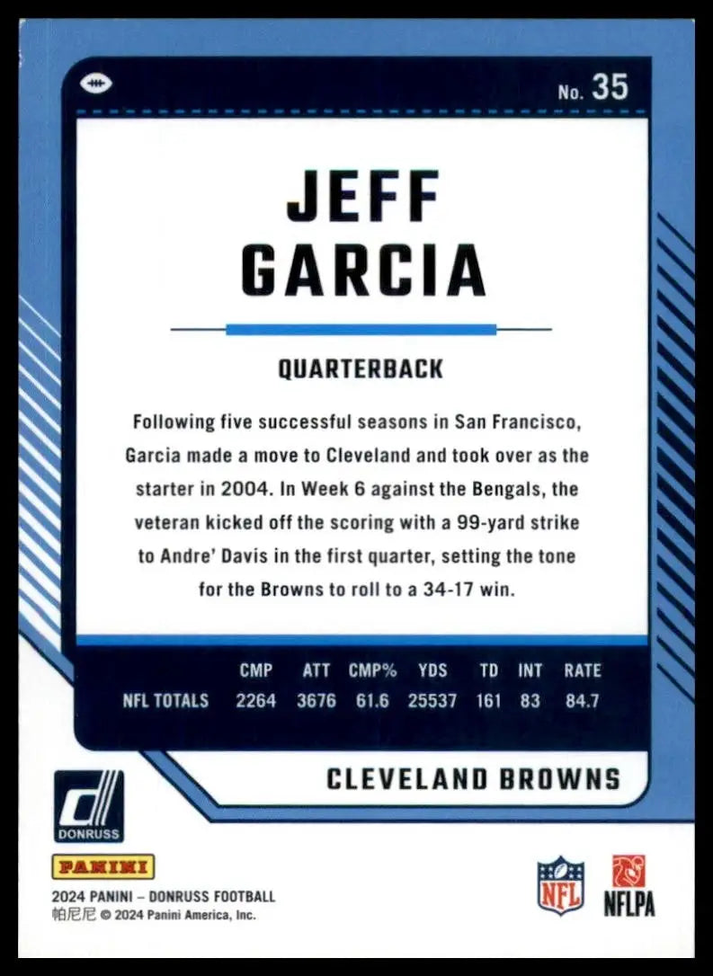 2024 Panini Donruss Jeff Garcia #35 Cleveland Browns Football Card NFL Sports - Football Card Single