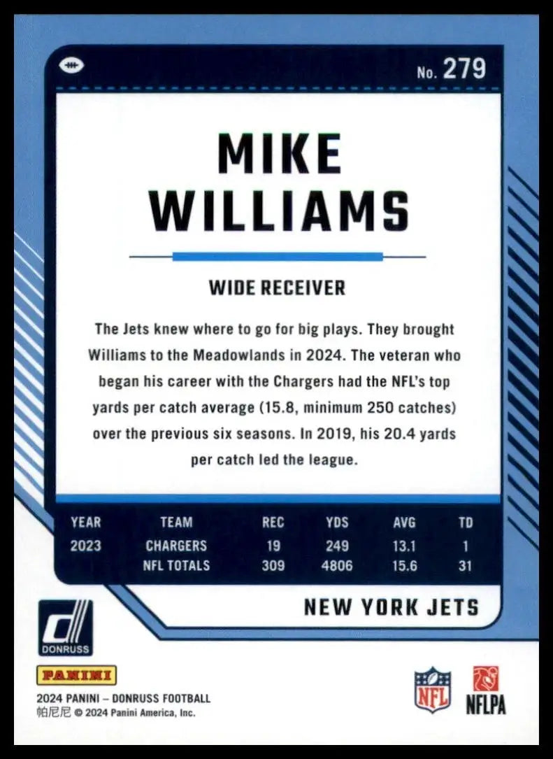 2024 Panini Donruss Mike Williams #279 New York Jets Football Card NFL Sports - Football Card Single
