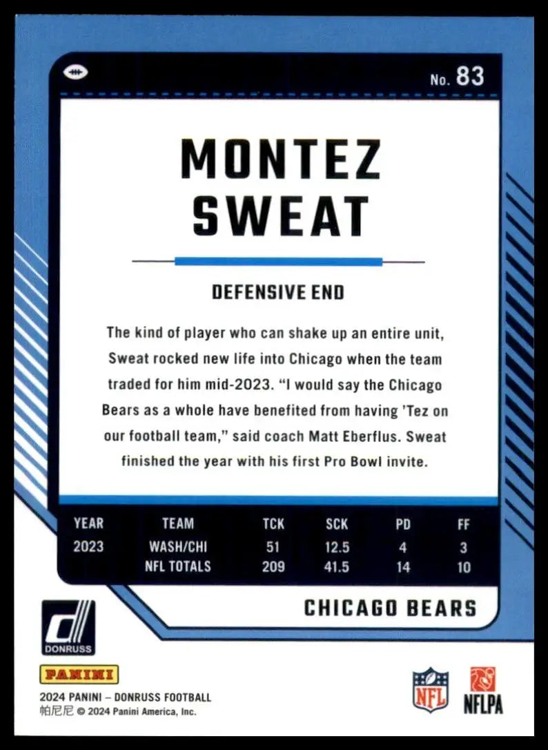 2024 Panini Donruss Montez Sweat #83 Chicago Bears Football Card NFL Sports - Football Card Single