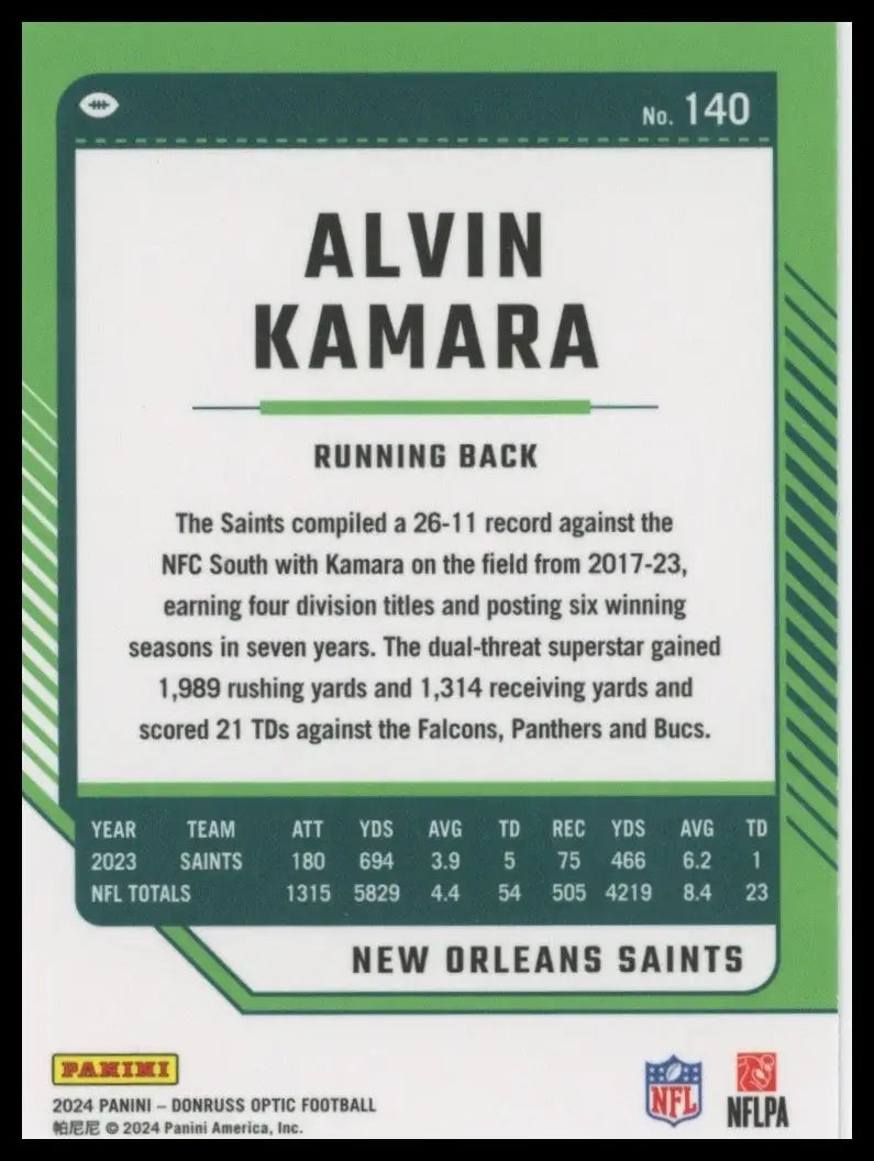 2024 Panini Donruss Optic Alvin Kamara #140 New Orleans Saints Football Card NFL - Football Card Single
