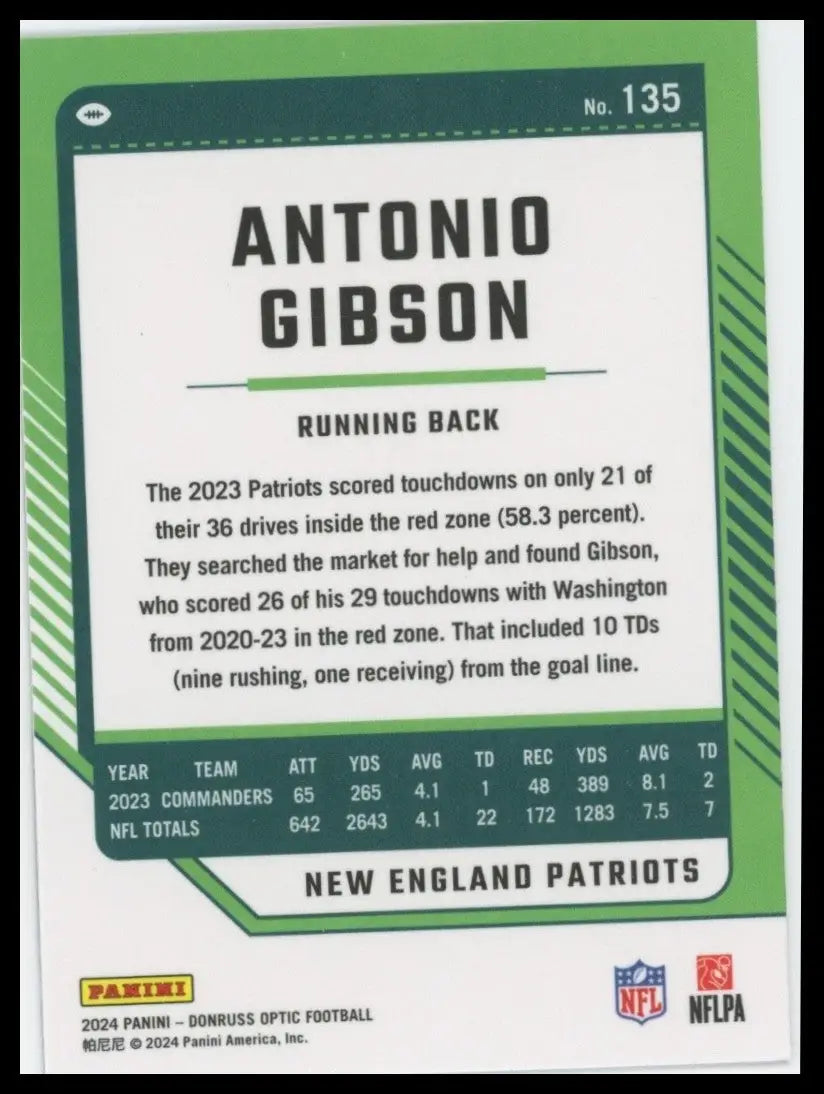 2024 Panini Donruss Optic Antonio Gibson #135 New England Patriots Football Card - Football Card Single