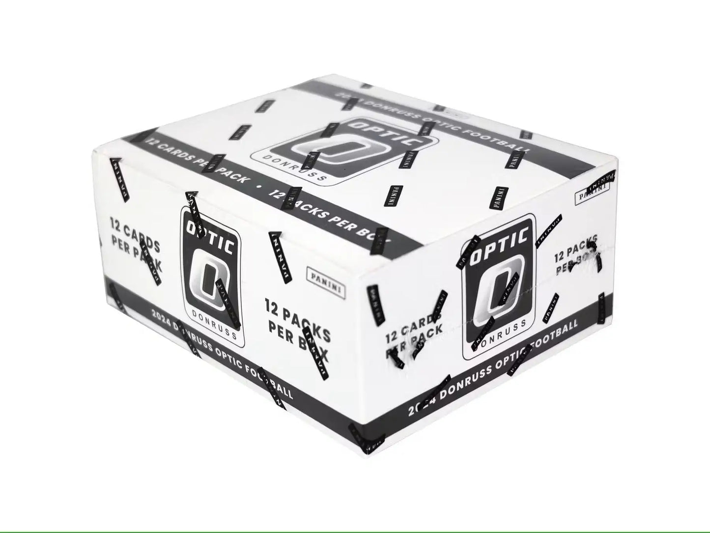 Sealed box of Donruss Optic Football cards from 2024 Panini Donruss Optic Football Jumbo Value 12-Pack