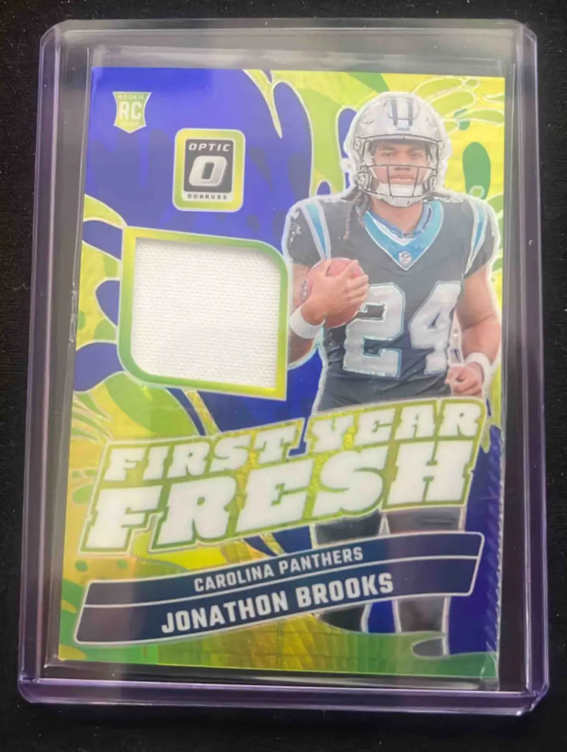 Panini Donruss Optic Jonathon Brooks rookie football card with jersey swatch