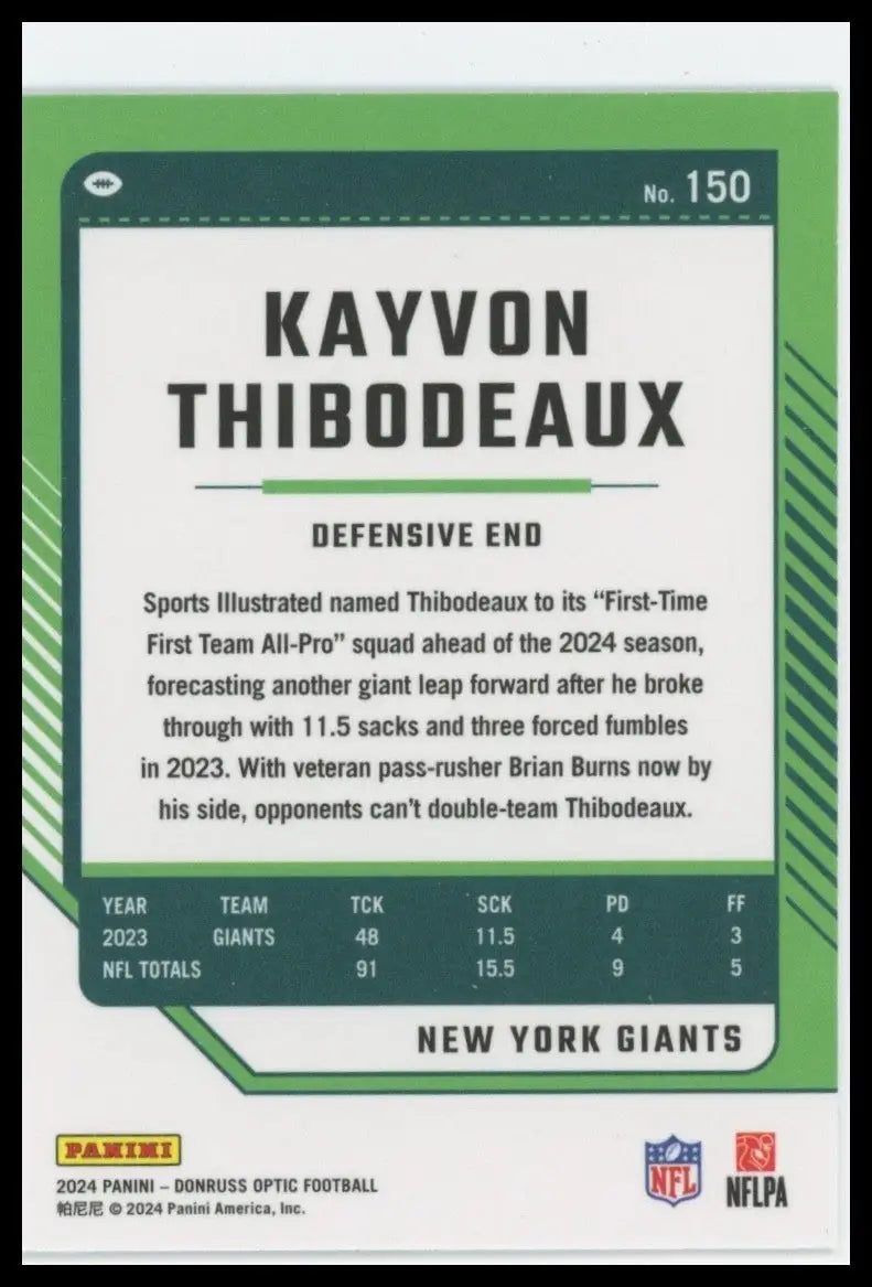 2024 Panini Donruss Optic Kayvon Thibodeaux #150 New York Giants Football Card - Football Card Single